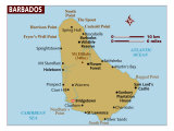 Map of Barbados, Caribbean