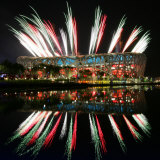 Fireworks over Bird's Nest, 2008 Summer Olympics, Beijing, China