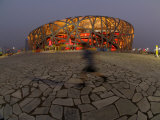 Boy Running Outside Bird's Nest, Beijing, China