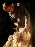 Metal Worker William Underhill of Brooklyn, Chips the Plaster from Bronze Casting of Container Form