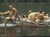 Nude Young Man on Dock, Enjoying Skinny Dipping in River at Woodstock Music and Art Festival
