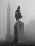 Foggy View of Monuments in Trafalgar Square, London