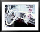 Close-Up of Steering Wheel and Interior of a Pink Cadillac Car