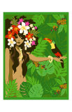 Girl in Tropical Paradise with Flowers
