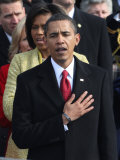 President Barack Obama Sings the National Anthem at the Swearing-In Ceremonies, January 20, 2009 Photographic Print