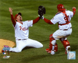 Brad Lidge and Carlos Ruiz celebrate Final Out of the 2008 World Series