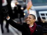 President Obama Waves as He Walks Down Pennsylvania Ave to the White House, January 20, 2009 Photographic Print