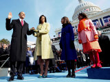 President Barack Obama Takes the Oath of Office with Wife Michelle and Daughters, Sasha and Malia