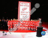 The Detroit Red Wings with the 2007-08 Stanley Cup Championship Banner