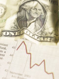 Buy Crumpled American Dollar Bill on Red Graph of Economic Loss at AllPosters.com