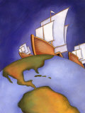 Buy Ships of Christopher Columbus Sailing on Earth at AllPosters.com
