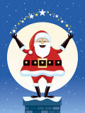 Santa Claus Posing Atop Chimney