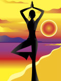 Buy Woman Doing Yoga on Beach at Sunset at AllPosters.com
