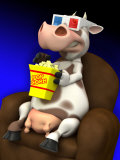 Cow in Chair with Popcorn and 3-D Glasses