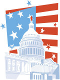 Exterior of United States Capitol with American Flag