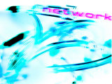 Purple Network Text over Blurred Fiber Optic Cables