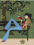 Buy Woman Reading Book on Park Bench at AllPosters.com