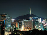 Buy Buildings Illuminated by Lights at Night in Seoul, Korea at AllPosters.com