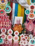 Butter Sculptures Suround Photo of the Dalai Lama, Kathok Wodsallin Gompa, Yuksam, Sikkim, India