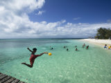 New Caledonia, Amedee Islet, Polynesian Kids Playing on Amedee Islet Beach