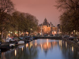 Kloveniers Burgwal Canal and Waag Historic Building, Nieuwmarkt, Amsterdam, Holland