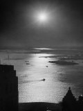 Strikebound Port of New York, Several Tug Boats Steaming across Usually Busy Bay Past Ellis Island