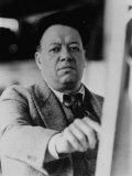 Mexican Mural Painter Diego Rivera Working at Canvas