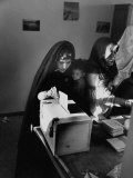 Algerian Messabaa Woman, with Child, Voting on the Passing of the New French Constitution