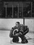 Canadian Jacques Plante Wearing Mask to Protect Face from Injuries During Ice Hockey Game
