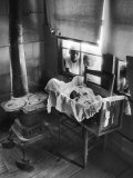 Victoria Cooper's Children Peering in Window Where Newborn Baby Lies in Crib Made from Fruit Crate Photographic Print