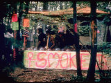Paraphernalia Stand in Woods Featuring Pillows, Posters, and Incense, Woodstock Music and Art Fair