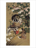 Japanese Rooster with Two Birds