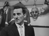 Canadian Goalie Jacques Plante Displays Latest Face Stitches Received in Cause of Rough Hockey Game