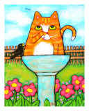 Tabby Cat In The Bird Bath
