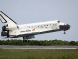 Space Shuttle Discovery Approaches Landing on the Runway at the Kennedy Space Center