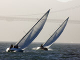 Two Sailboats Race Upwind Towards the Golden Gate Bridge, San Francisco Bay, California