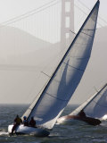 Sailboats Race on San Francisco Bay with the Golden Gate Bridge, San Francisco Bay, California