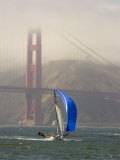 International 14 Skiff Sails under the Golden Gate Bridge, San Francisco Bay, California