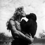 Actress Irish McCalla, Sheena Queen of the Jungle, Kissing Her Chimpanzee Co-star