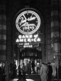 Customers Standing in Front of a Branch of Bank of America, Open from 10 to 10, Six Days a Week