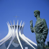 Buy Statue before the Catedral Metropolitana, Brasilia, UNESCO World Heritage Site, Brazil at AllPosters.com