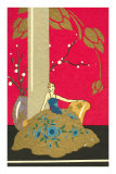 Woman in Gown with Huge Flowered Skirt