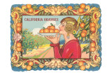 Buy Graphic of Woman Holding Plate of Oranges, California at AllPosters.com