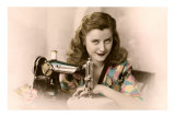 Sly Lady with Sewing Machine