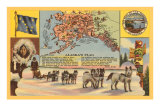 Alaska Map with Sled Dogs