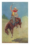 Cowgirl on Bucking Horse Painting