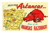 Map of Arkansas with Razorback