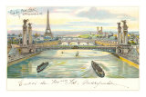 Buy Seine Bridges, Eiffel Tower, Paris, France at AllPosters.com