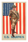 Buy US Marines, Marine in front of Flag with Pistol at AllPosters.com