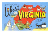 Buy Greetings from West Virginia, Map, Cartoons at AllPosters.com